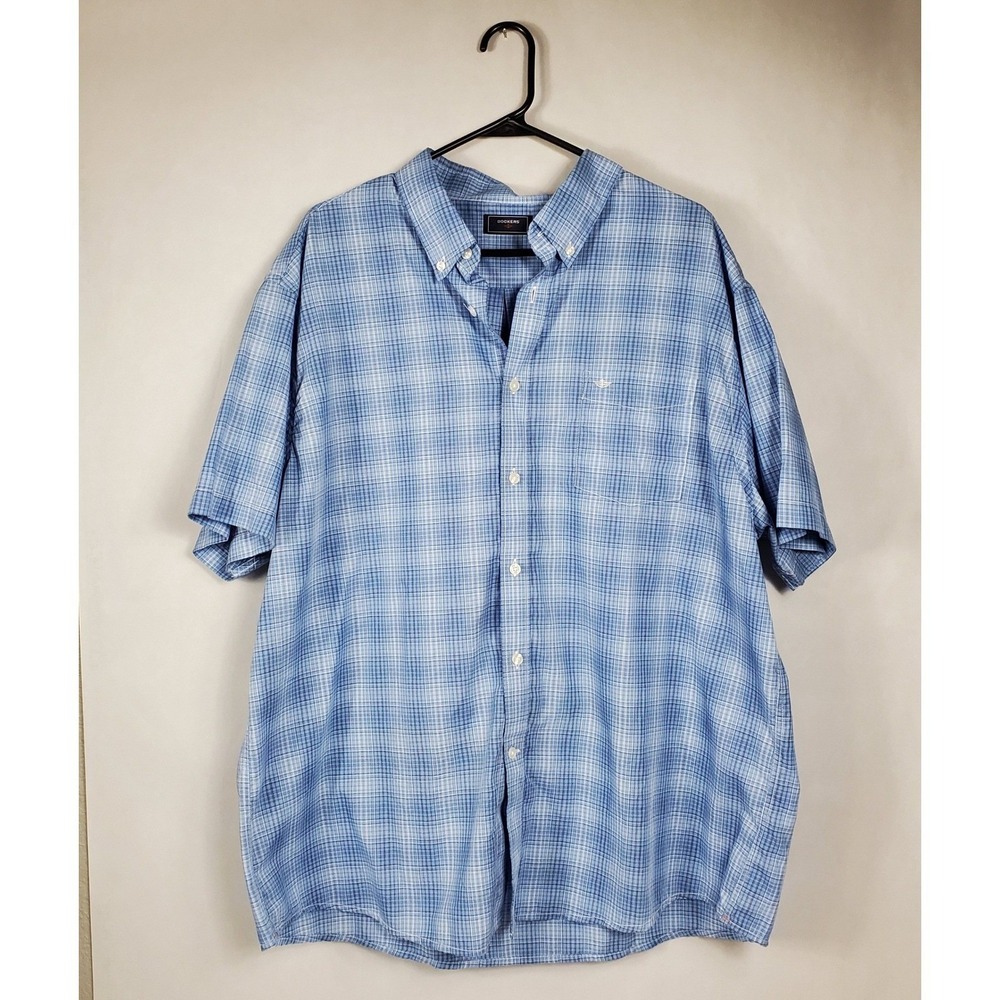 Dockers Mens XXL Blue White Plaid Short Sleeve Button Down Shirt Cotton Blend